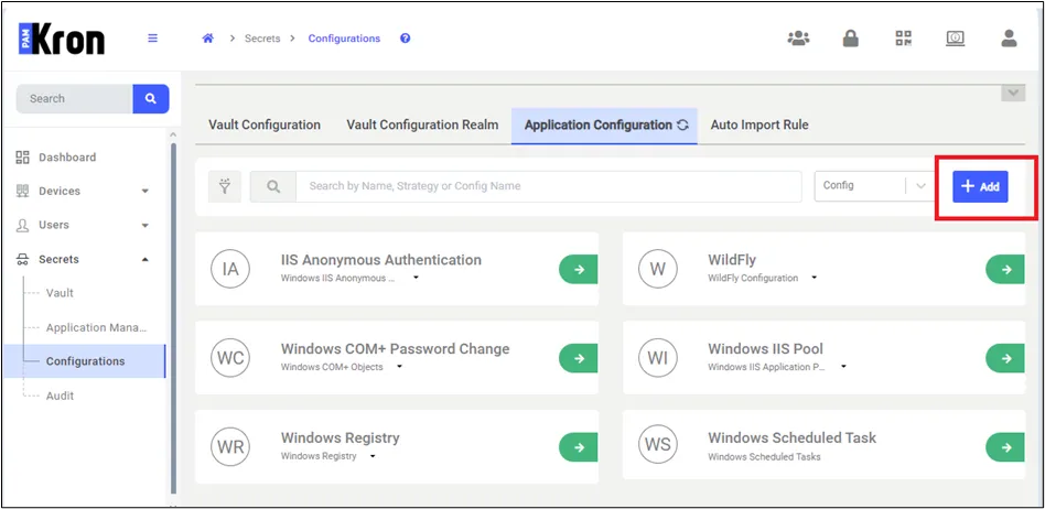 Pantalla de definición de Application Configuration Pantalla de definición de Application Configuration