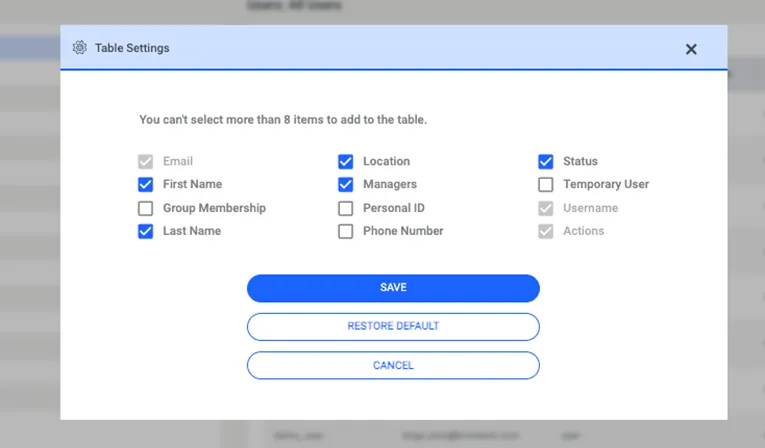 Change the columns for list view of the users