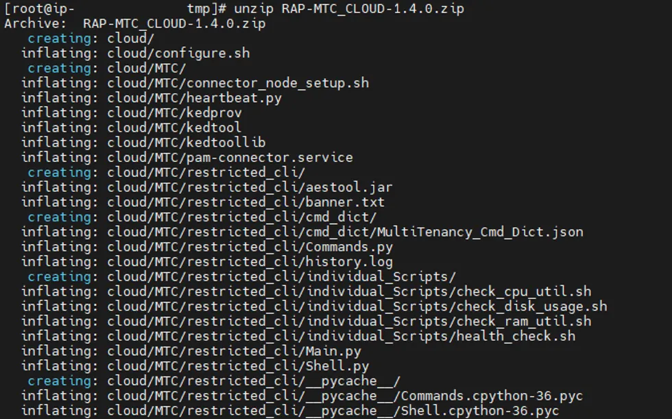 Unzipping the Remote Access Portal installation script Unzipping the Remote Access Portal installation script