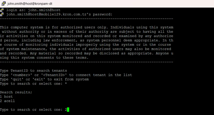 Seleccionar Tenant o Host mediante un cliente SSH Seleccionar Tenant o Host mediante un cliente SSH