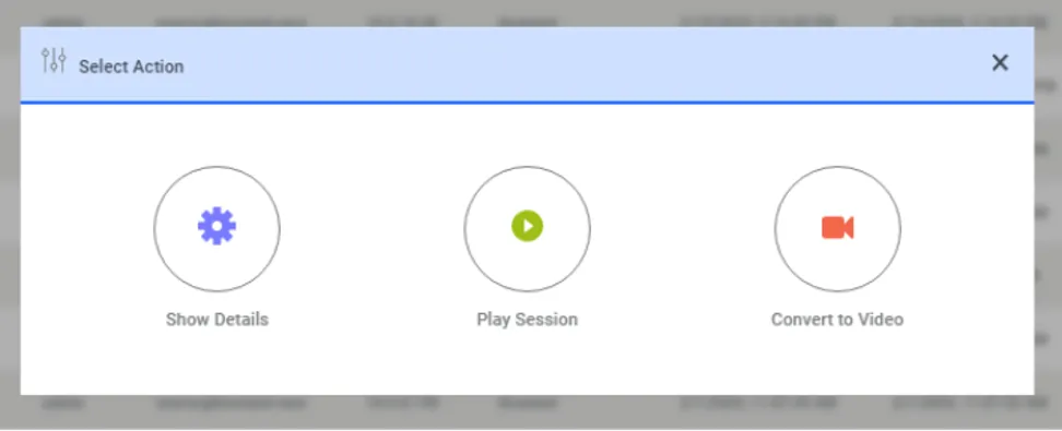 Options menu on session log for an Agent session