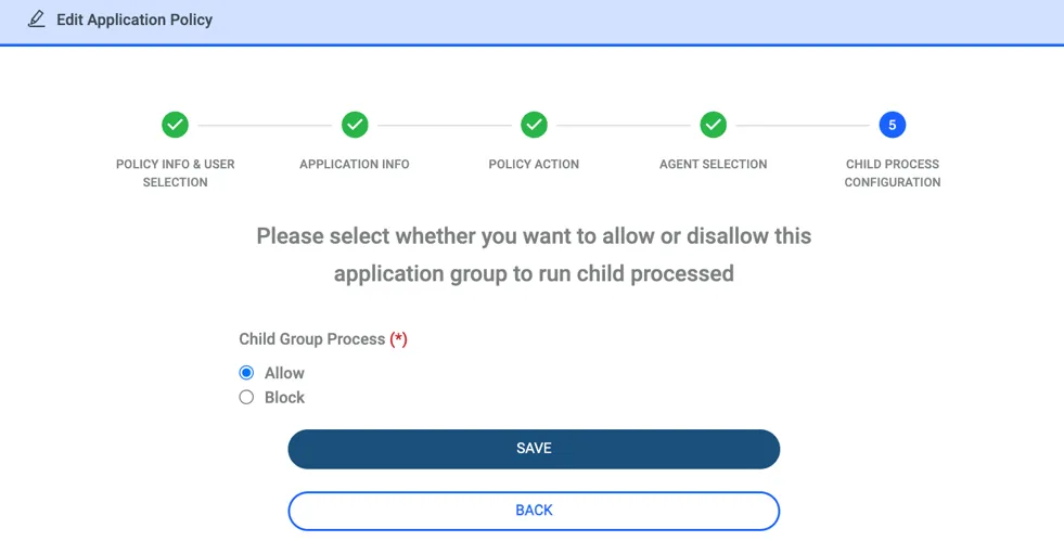 Choosing the Subprocess policy in the case of Allow Advance policy