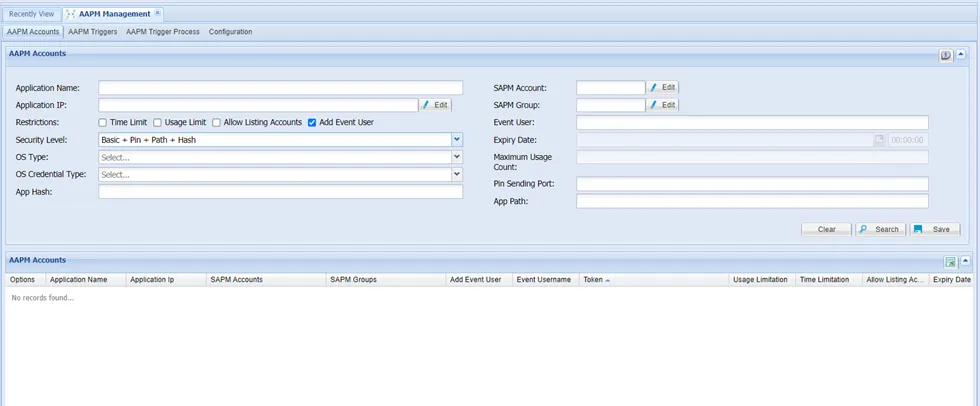 AAPM Account Screen when âBasic + Pin + Path + Hashâ is selected as the Security Level AAPM Account Screen when âBasic + Pin + Path + Hashâ is selected as the Security Level