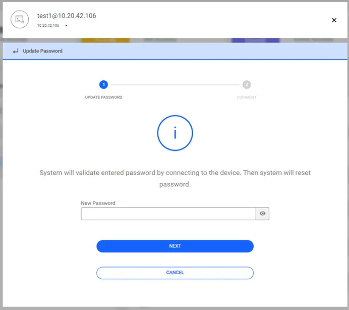 Update Password window Update Password window