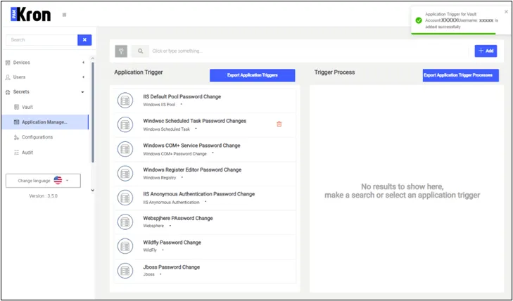 Application Management Definition Screen