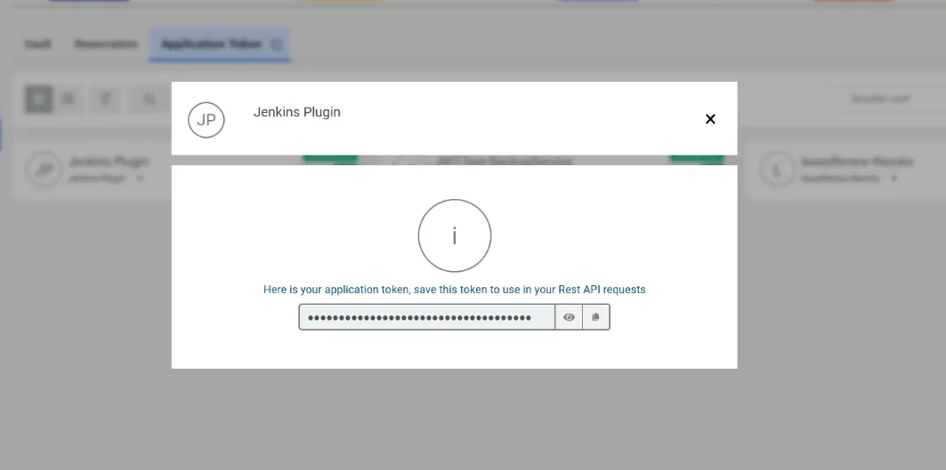 Figure 4 – Generated application token (value redacted for security).