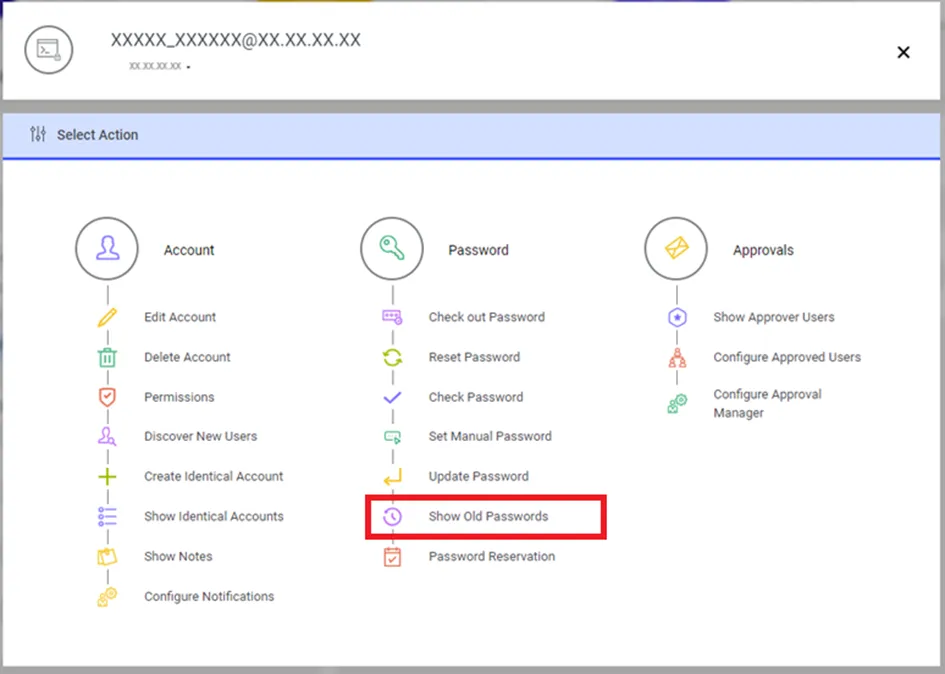 Showing Old Passwords for an account 