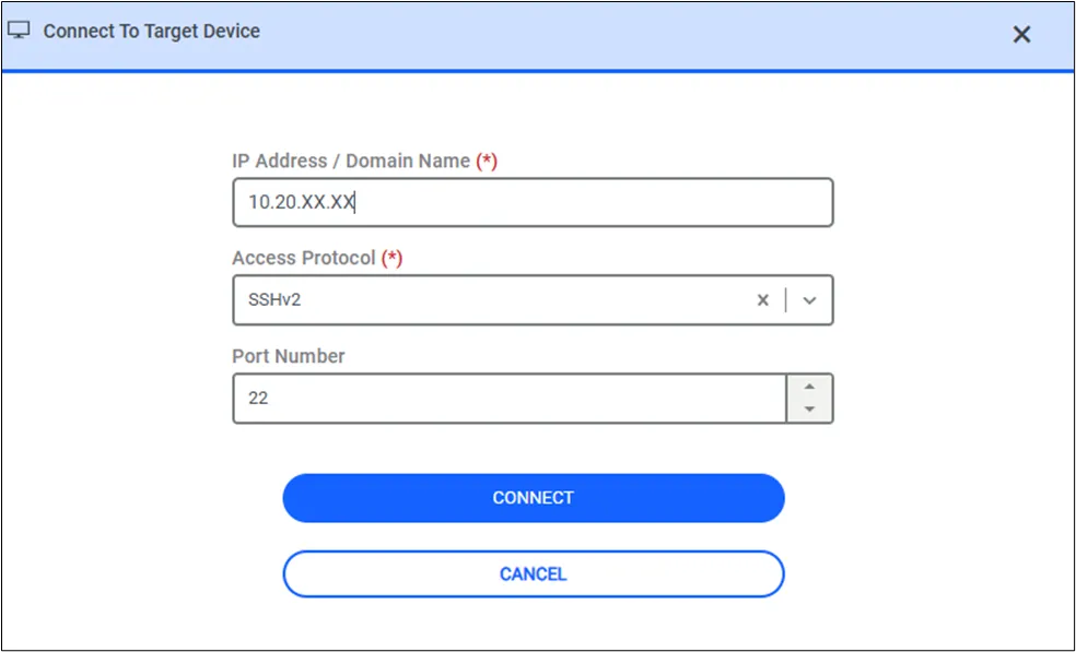Connect to Target Device Screen Connect to Target Device Screen