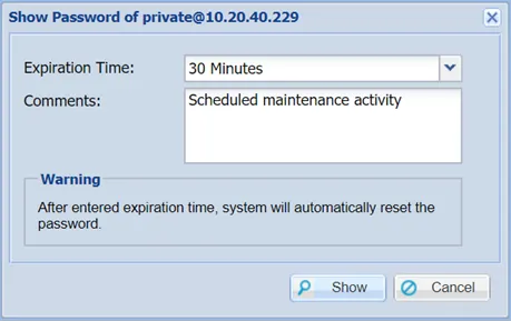 Show Password dialog box Show Password dialog box