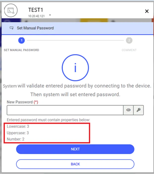 Set Password Manually Popup Screen Set Password Manually Popup Screen