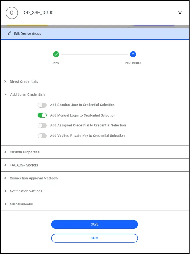 Manual Log- in Property on Device Group Properties