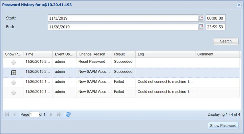 Password History window