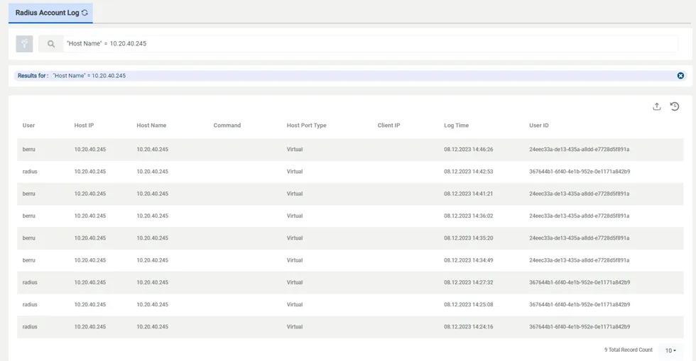 RADIUS Account Logs
