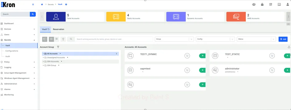 Card view of Vault accounts Card view of Vault accounts