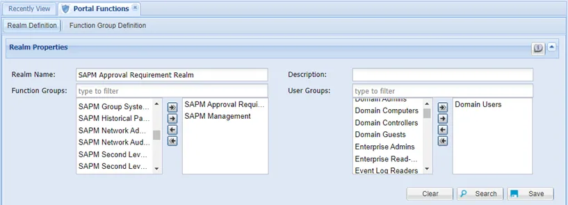 Portal Functions Realm for a SAPM Approval Requirement Group Portal Functions Realm for a SAPM Approval Requirement Group