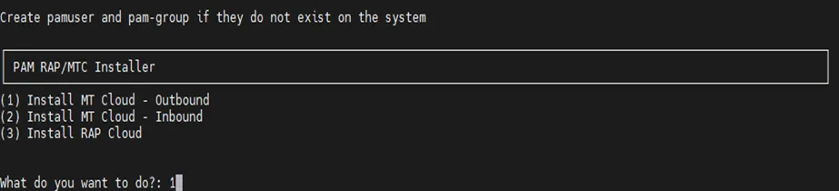 Selecting Install MTC - Outbound