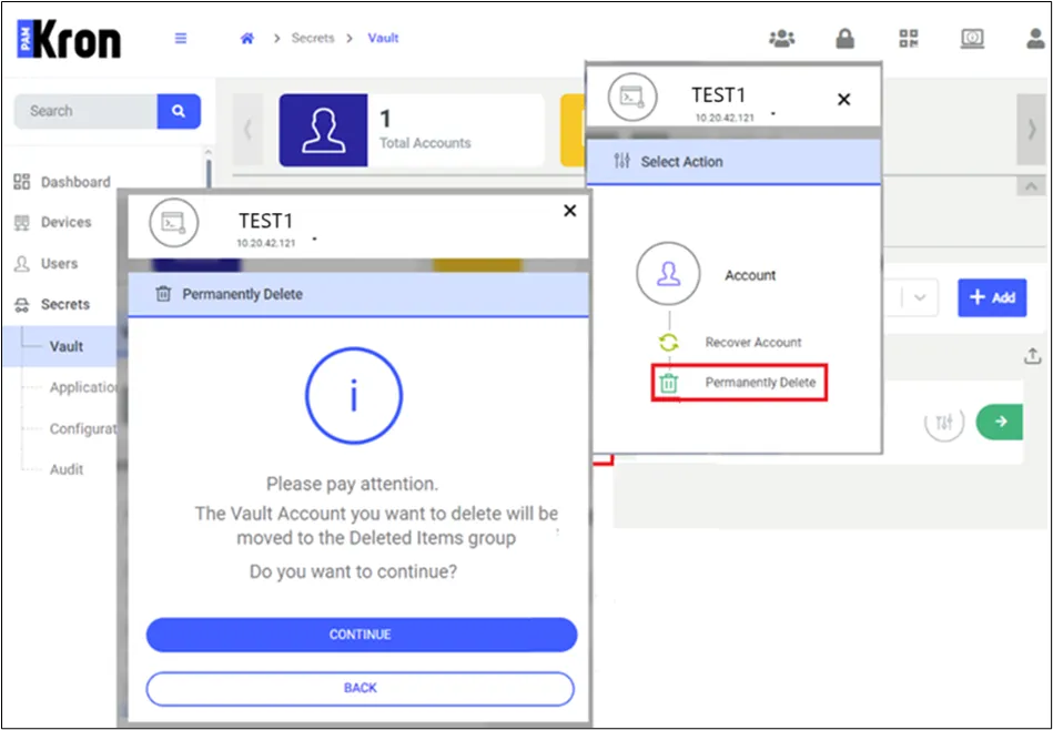 Permanently Delete Vault Account Option