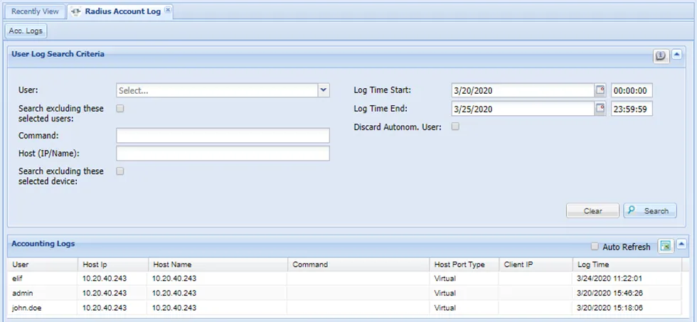 RADIUS Account Logs RADIUS Account Logs