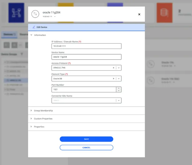Database Device Addition / Group Membership Section