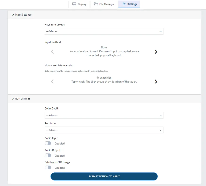 RDP Session Settings RDP Session Settings