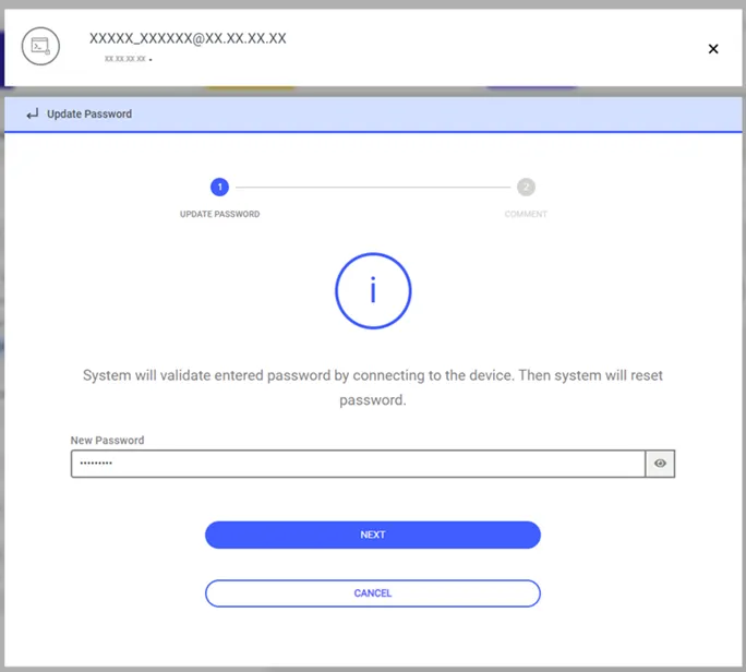 Update Password window Update Password window