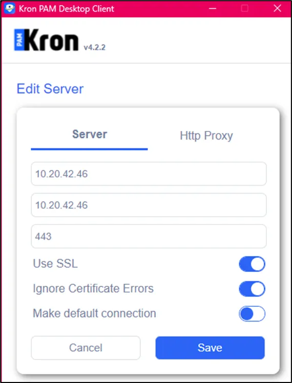 Kron PAM Desktop Client Connection Interface Kron PAM Desktop Client Connection Interface