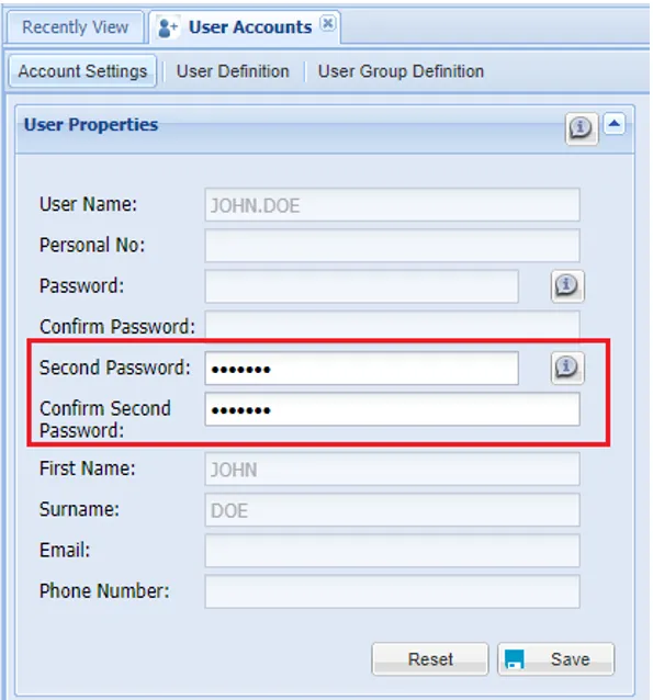 Second Password Second Password