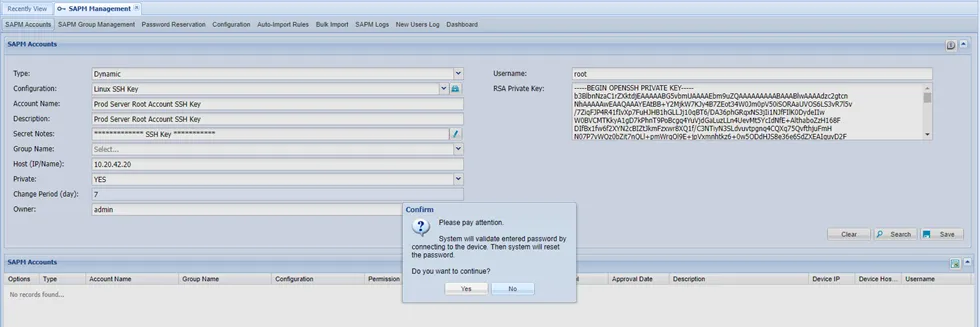 SSH Key defining in the SAPM Accounts page SSH Key defining in the SAPM Accounts page
