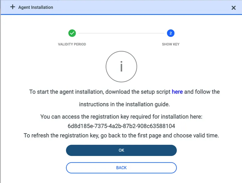 Kron PAM Linux Agent Management Menu - Generating Registration Key