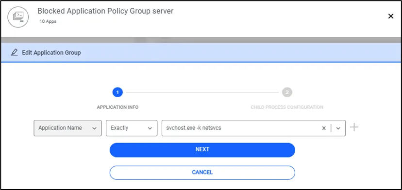 Adding a policy with application parameters Adding a policy with application parameters