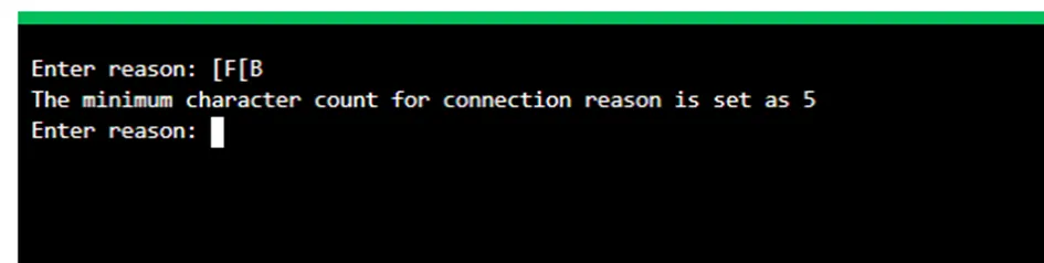 Reason field with character for SSH connections Reason field with character for SSH connections