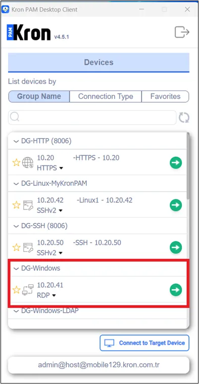 Kron PAM Desktop Client for RDP Connection