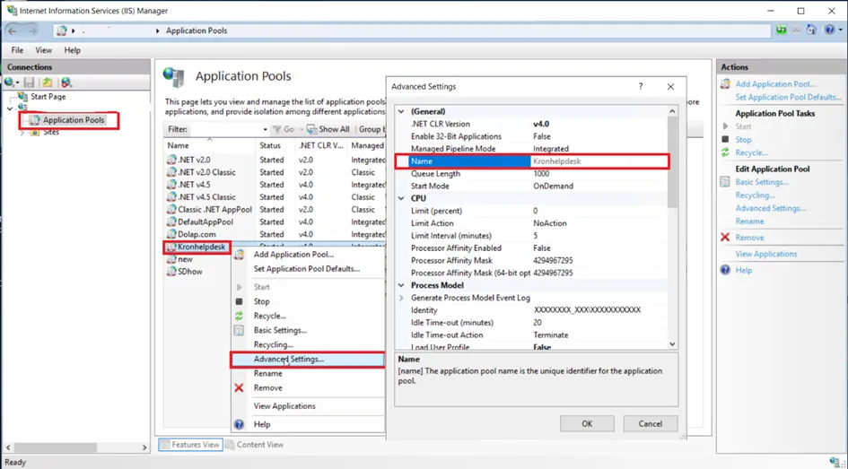 IIS Application Pools Name Show Screen IIS Application Pools Name Show Screen