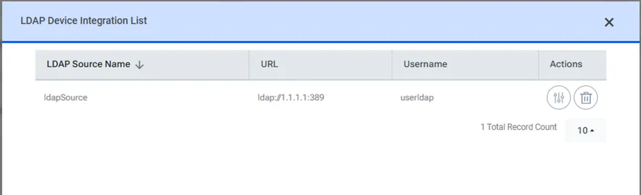Modal LDAP Device Integration List Modal LDAP Device Integration List