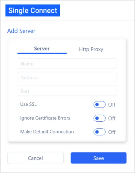 Add your server information and Save.
