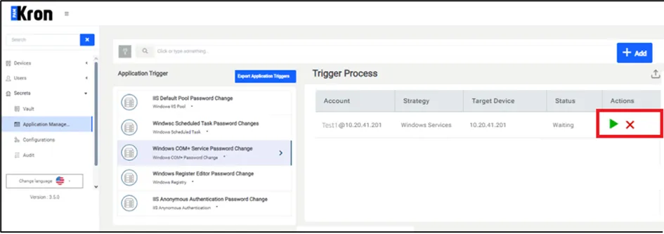 Application Management – Application Trigger Definition Screen