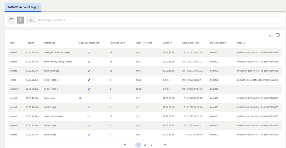 TACACS+ Account Logs TACACS+ Account Logs