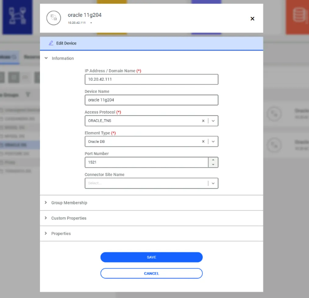 Adición de dispositivo de base de datos / Sección de membresía de grupo