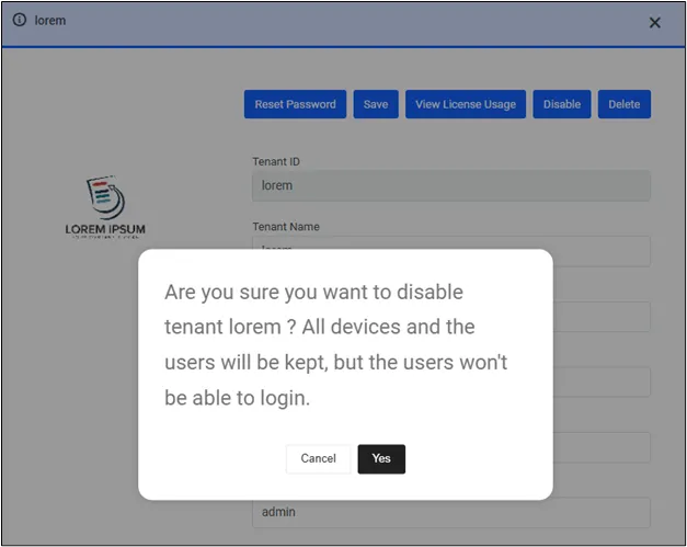 Deshabilitación del tenant 