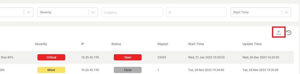 Downloading Alarm Data as csv File