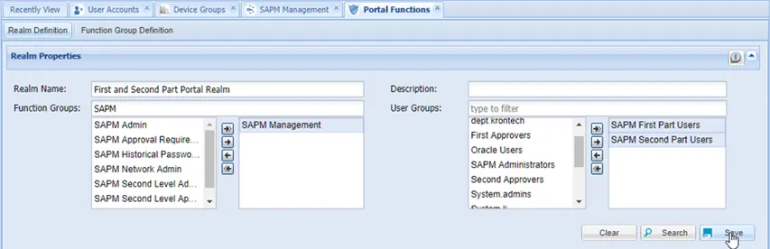 Portal Functions Realm for the user groups