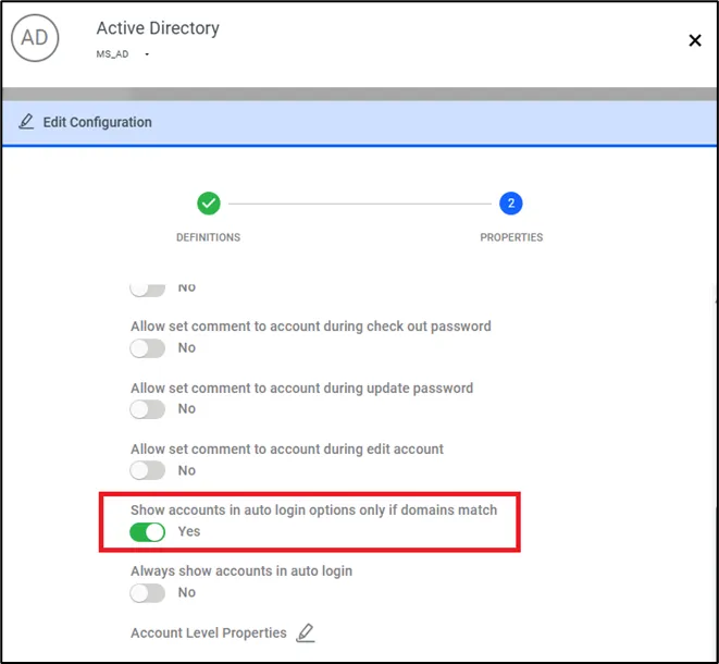 Parameters for Active Directory Configuration