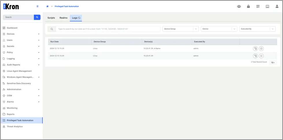 Privileged Task Automation Logs
