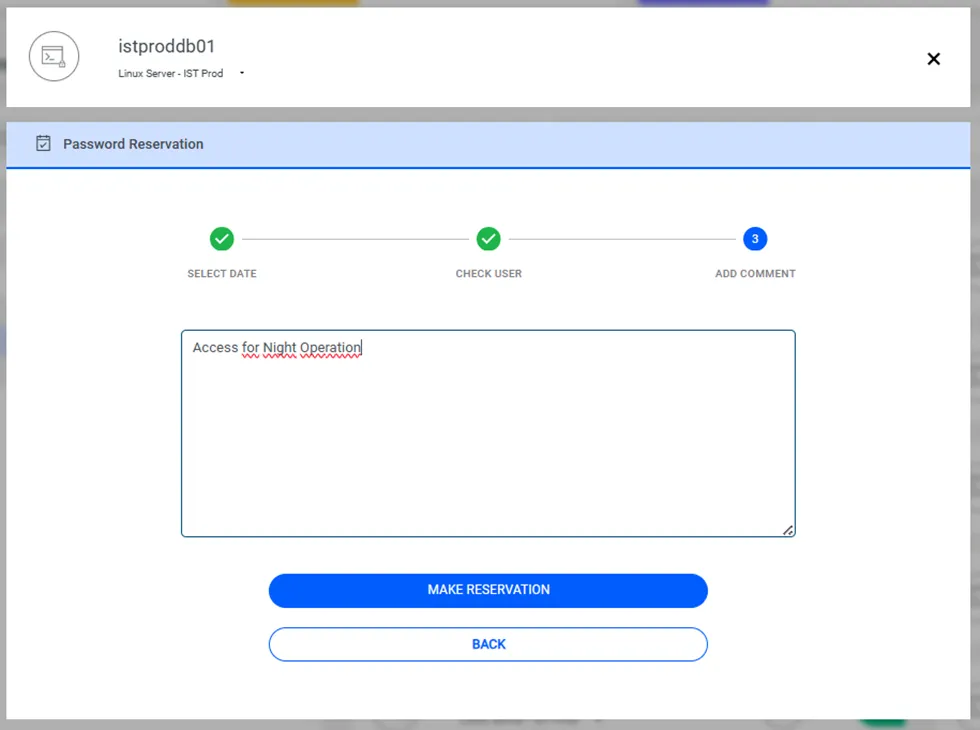 Password Reservation Pop-Up