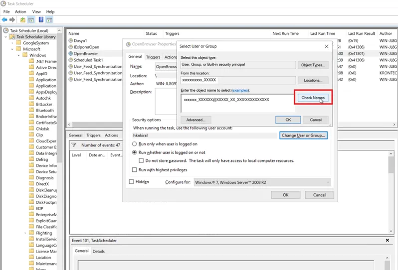 Windows Scheduled Task Definition Screen