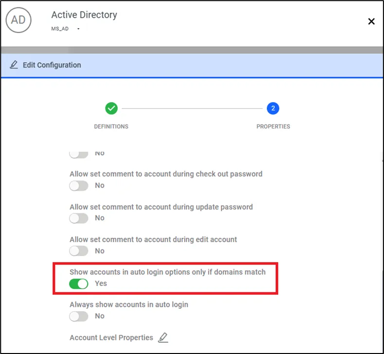 Parameter for Domain Match on Active Directory Configuration Parameter for Domain Match on Active Directory Configuration