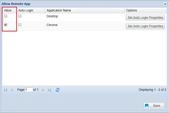 Allow Remote App from Device Properties