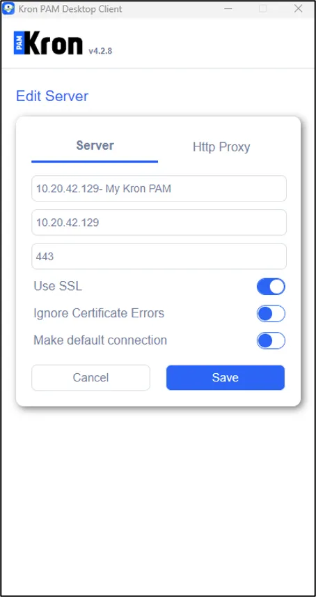 Kron PAM Desktop Client Connection Interface Kron PAM Desktop Client Connection Interface