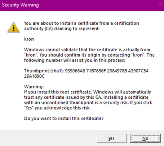 Warnings Before Downloading the Certificate
