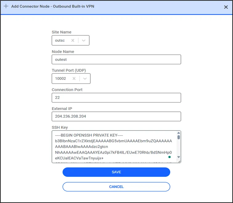 Tenant Connector Outbound Configuration on the Kron PAM Web GUI